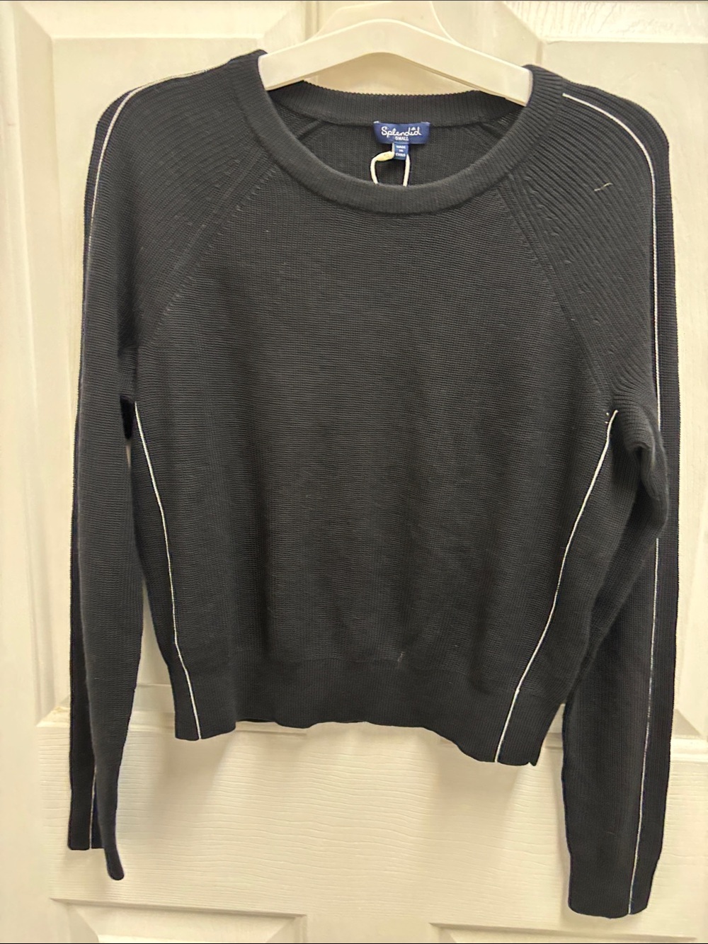 Splendid Black Crewneck Sweater with White Contrast Piping
